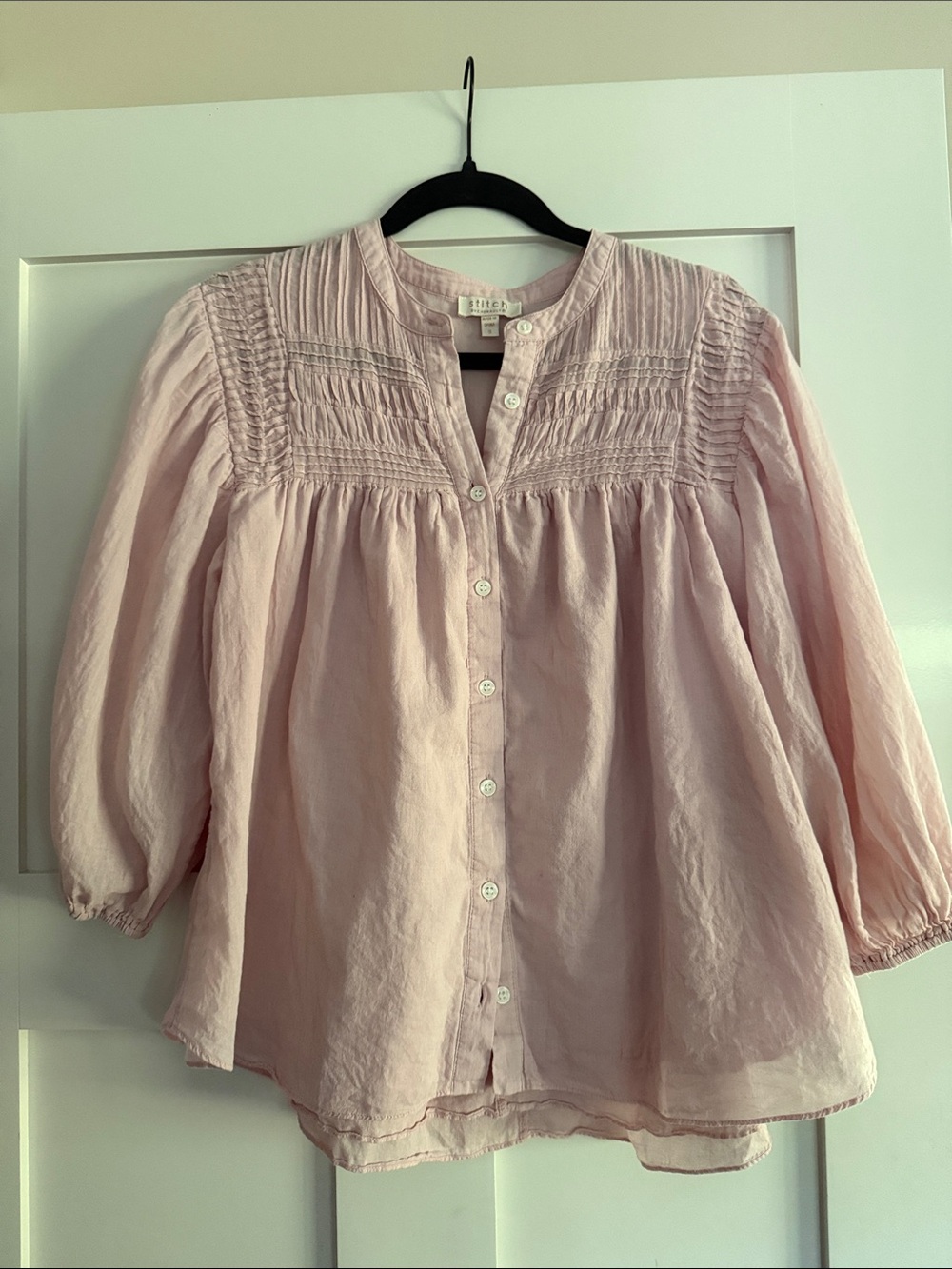 Stitch Light Pink Button-Front Peasant Blouse